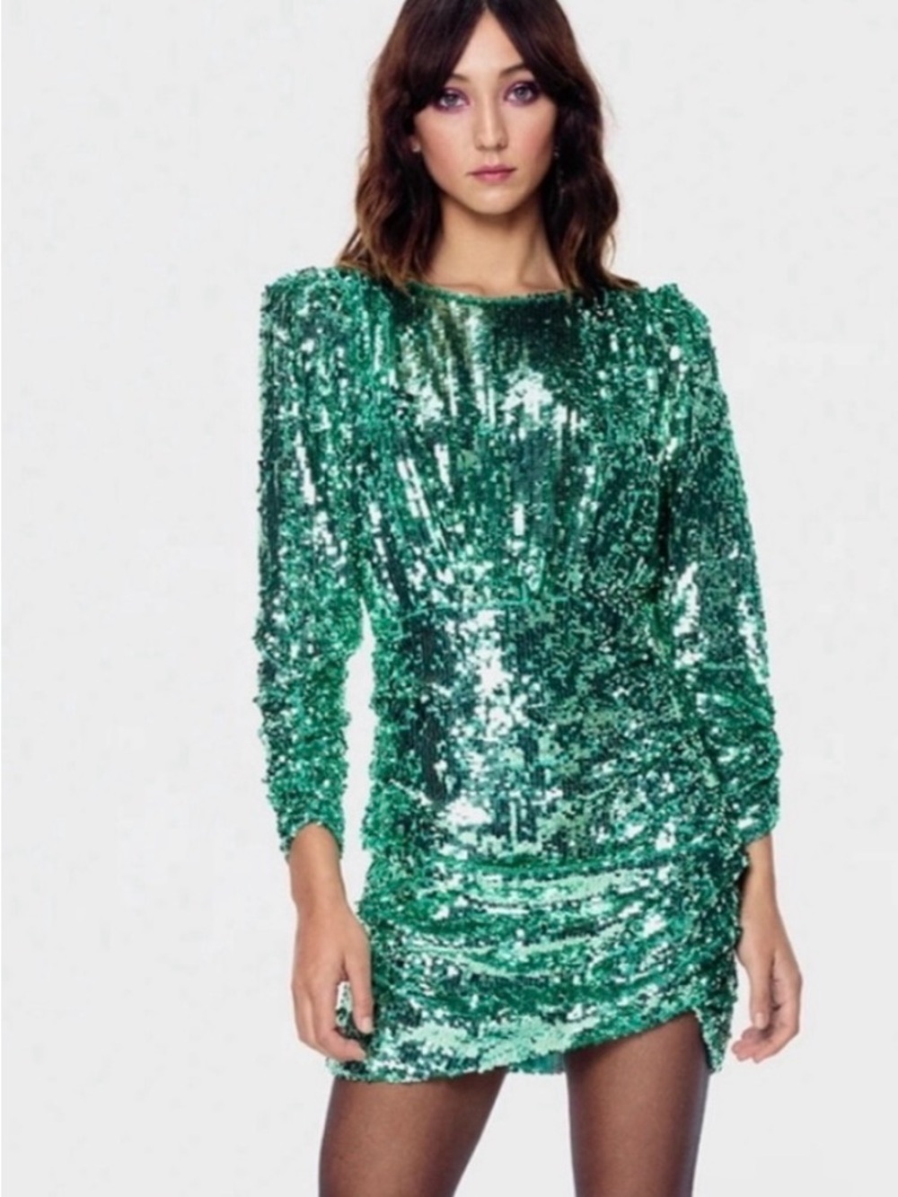 For Love & Lemons Emerald Green Sequin Long-Sleeve Mini Dress